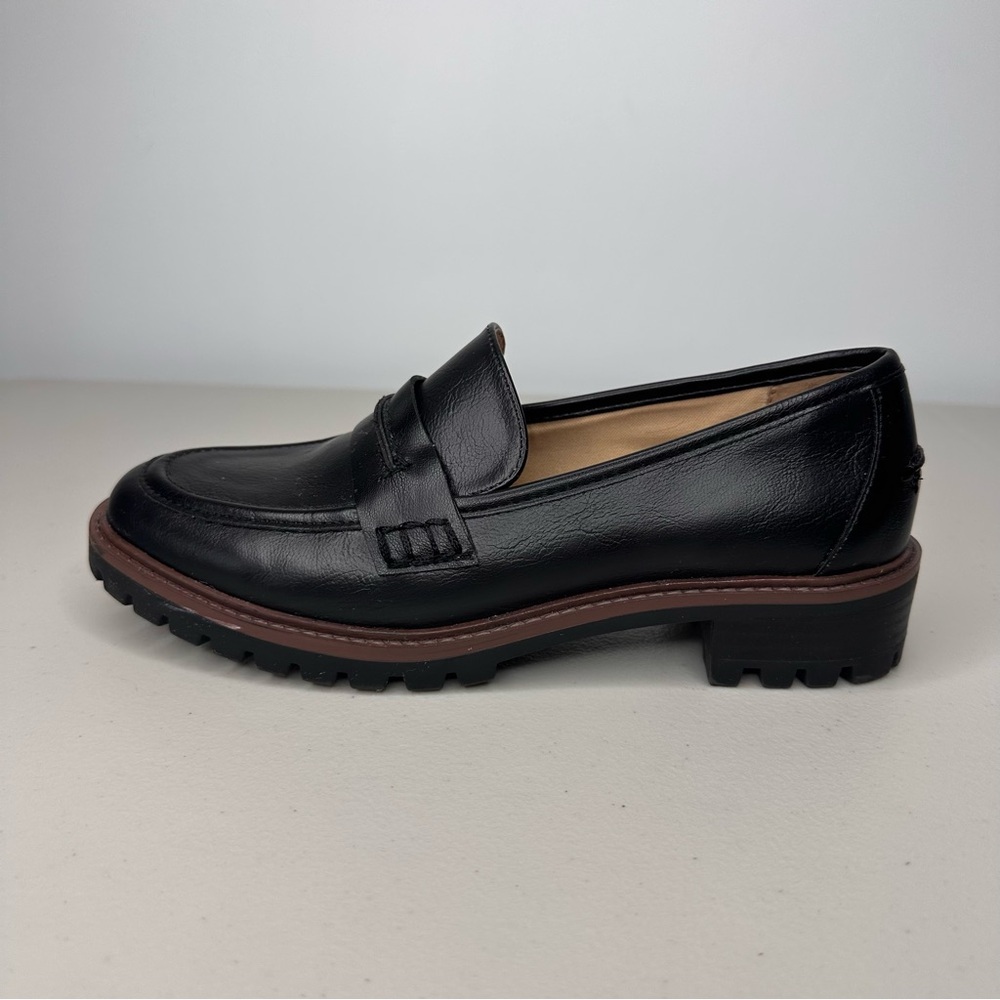 Style & Co Black Penny Loafers Women’s 6.5M Lug Sole Slip On Office Shoes